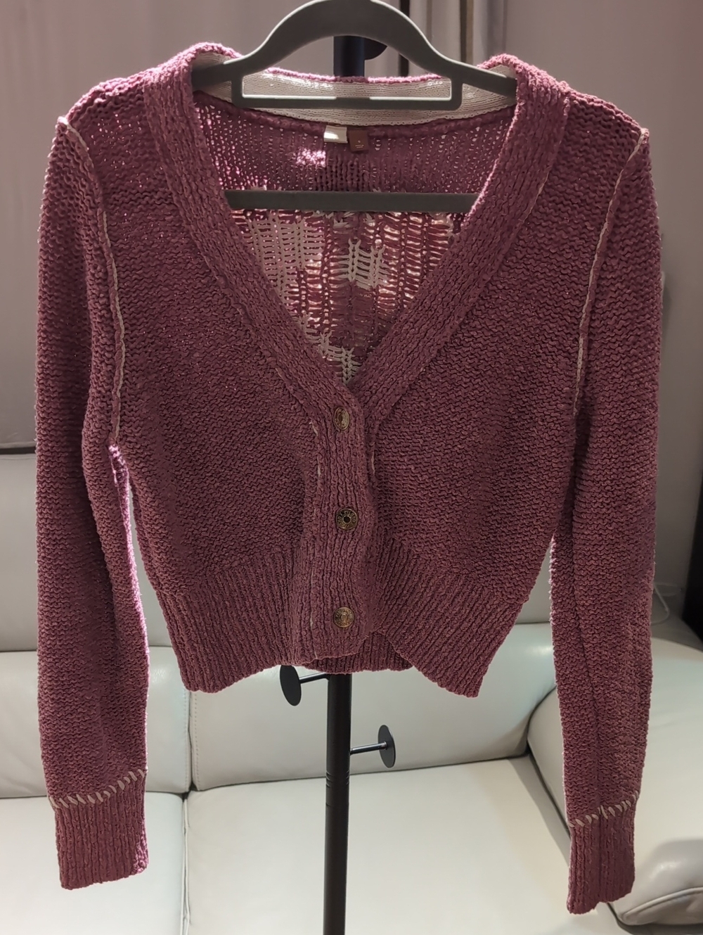 Pilcro Dusky Rose Button-Front V-Neck Cardigan